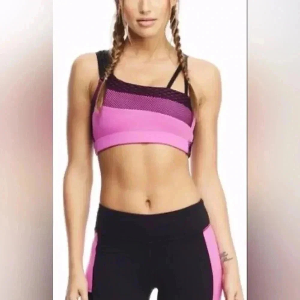 Lukka Lux Chamber Sport Yoga Bra Black Pink Mesh